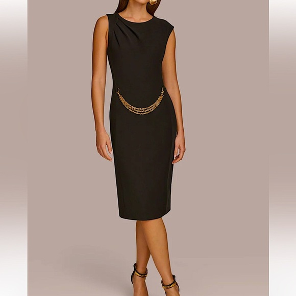 Donna Karan Black, Quiet Luxury, Sleeveless Dress (Med) with Front Gold Chain - Picture 6 of 12